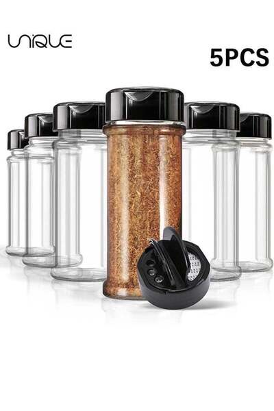 Generic 5 Pcs Spice Jars with Shaker Lids, Dual Flaps 3 oz Plastic Seasoning ...