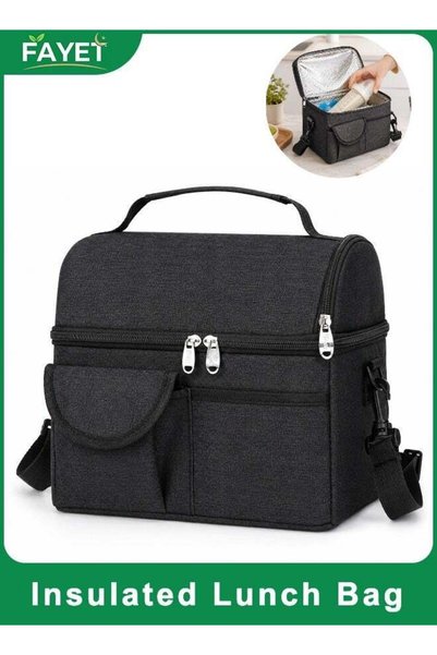Generic Insulated Lunch Bag with Shoulder Strap, Black Thermal Lunch Tote, La...