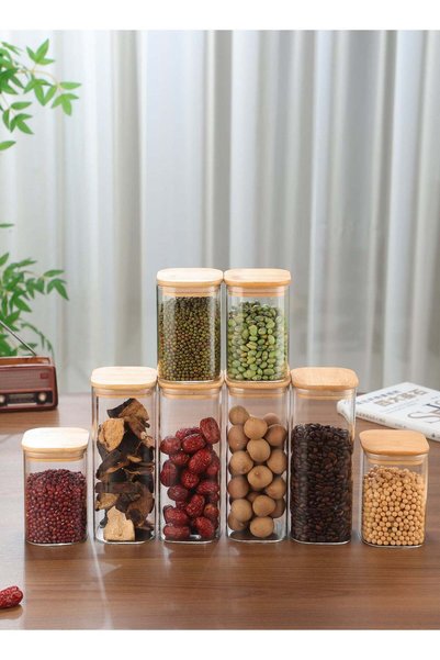 Generic Set of 8 - Borosilicate Square Glass Storage Jar Set. 4Pcs 600ML and ...