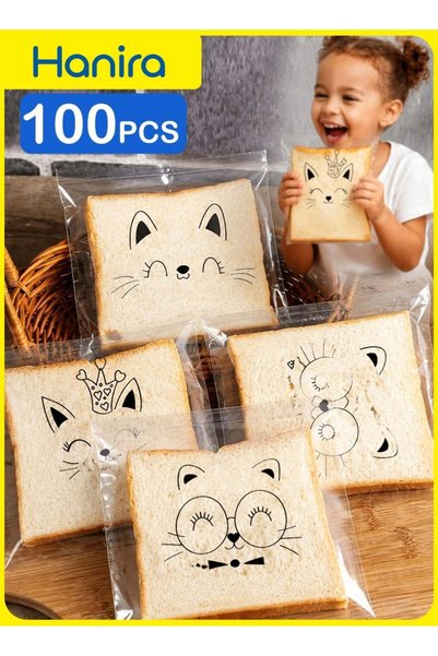 Generic 100PCS Cute Cartoon Bread Storage Bags for Sandwiches and Snacks