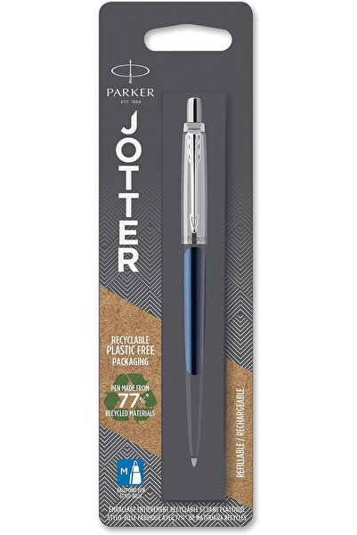 Parker قلم حبر جاف من جوتر مصنوع من الفولاذ المقاوم للصدأ، عبوة نفطة