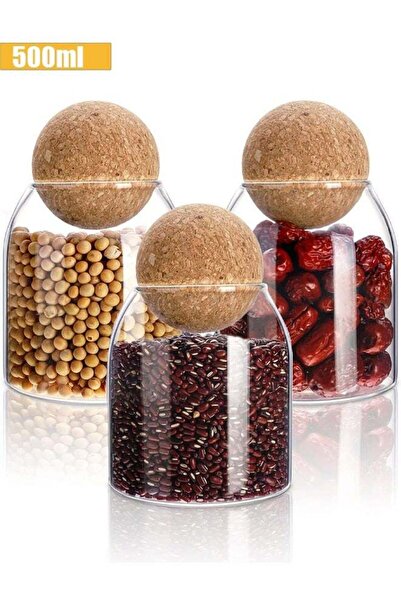 Generic 3 Pcs Glass Jar with Ball Cork Lid Decorative Round Bottle Sealed Can...