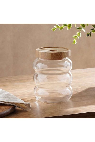 Generic Evren Glass Jar With Bamboo Lid 550Ml -Clear - 203ZWI9900068