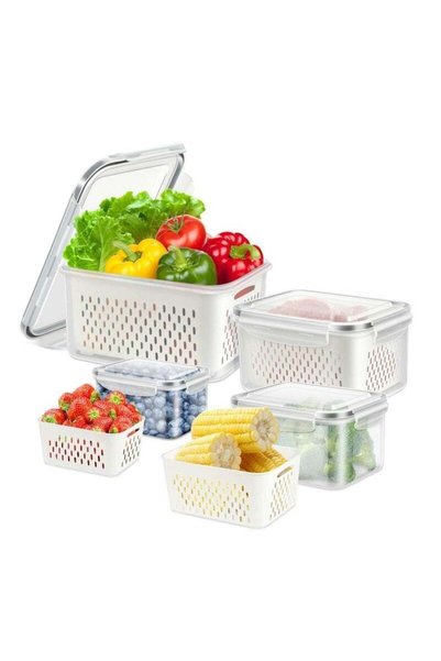 Generic 4Pcs Food Storage, Fridge Storage Organizer with Removable Draining C...