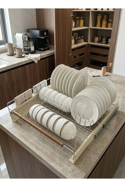 Generic Stainless Steel Pull-Out Dish Rack – 9 Bowls & 13 Plates Storage Orga...
