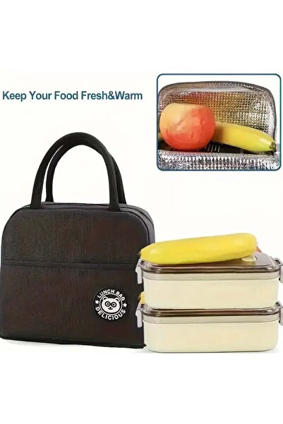 Generic Adorable BLACK Insulated Lunch Bag – Reusable Black Bento Tote with Z...