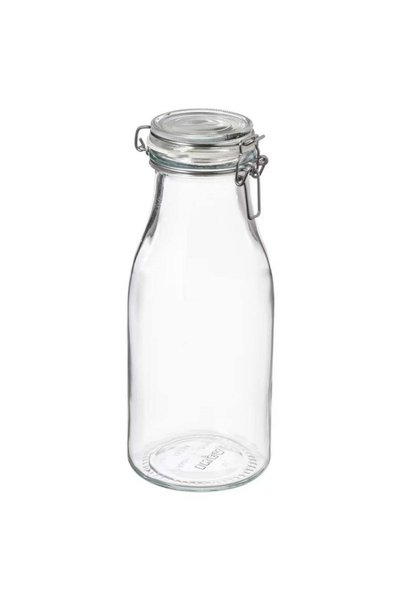 Generic 1L Glass Bottle-Shaped Jar with Lid – Clear, Airtight Storage Container
