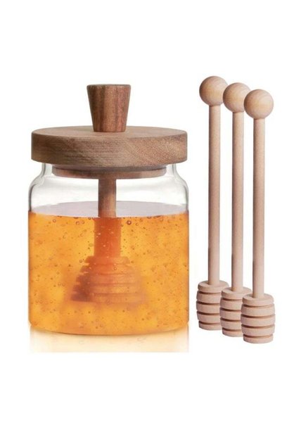 Generic Glass Honey Dispenser No Drip With 3 Wooden Dippers, 18 Oz Oversize J...