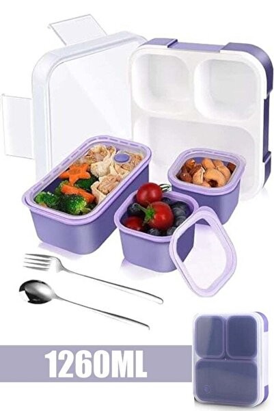 Generic Lunch Box for School 1260ml Plastic Leak-Proof Lunch Box 3 Grids Food...