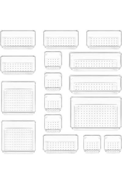 Generic 16pcs Clear Plastic Drawer Organizers Tray for Makeup Storage, 4-Size...