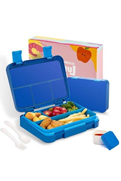 Generic 1180ml Kids Bento Lunch Box With Sauce Container And Cutlery, 4 Compa...
