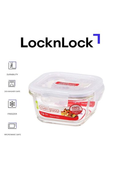 Generic LocknLock Oven Glass Square Food Container 300ml Airtight with 4-Side...