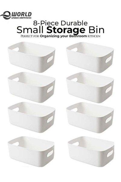 Generic Set of 8 Plastic Storage Bins Multiuse Desk Cabinet Organizer with Bu...