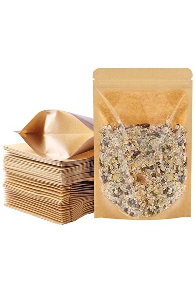 Generic 100 PCS Stand Up Pouches, 4 x 6 inch Kraft Paper Food Bags with Clear...