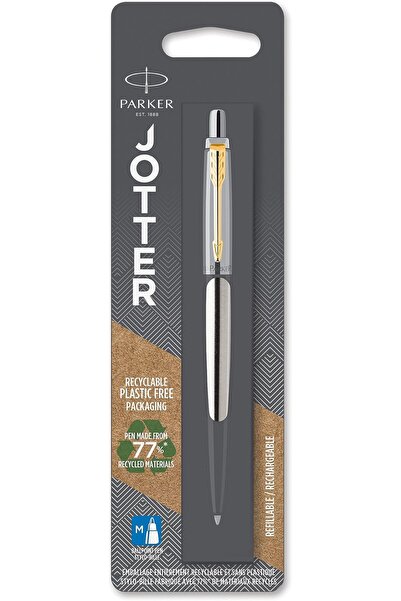 Parker قلم حبر جاف من جوتر مصنوع من الفولاذ المقاوم للصدأ، عبوة نفطة