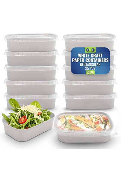 Generic [Pack of 25] Rectangular Kraft Paper 650 ml Disposable Meal Boxes wit...