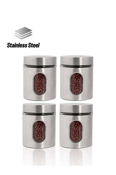 Generic 4 piece set Stainless Steel Food Storage Canister Sets with Glass Vis...