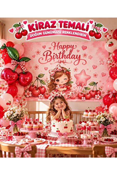 Bkmc Cherry Themed Birthday Banner Happy Birthday Banner Party Decoration Bac...