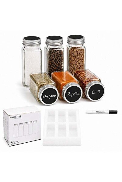 Generic Glass Spice Bottle Set, 6-Piece 100 ml Square Airtight Spice Jars Wit...