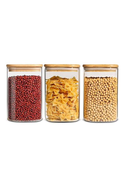 Generic Glass Storage Jars with Airtight Bamboo Lid,3 Pack Glass Food Storage...
