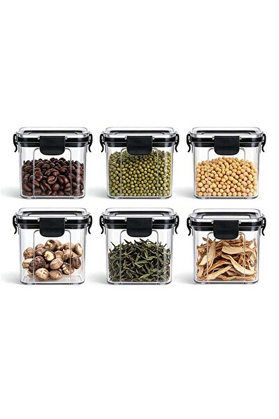Generic 6-Piece 460ML Square Clear Plastic Airtight Canisters Set - Stackable...