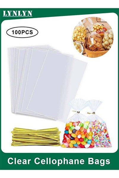 Generic 100 Pack Clear Cellophane Gift Bags with Twist Ties for Treats, Candi...
