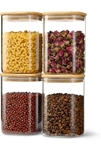 Generic 41oz Airtight Glass Square Storage Canister with Bamboo Lid Set of 4 ...