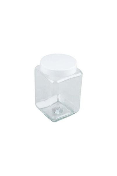 Generic DAISO Square Glass Pot with Plastic Lid White - (1.8L)