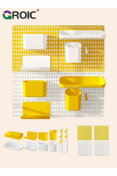 Generic Pegboard Wall Organizer, 4PCS White Boards with Hooks and Shelves, Du...