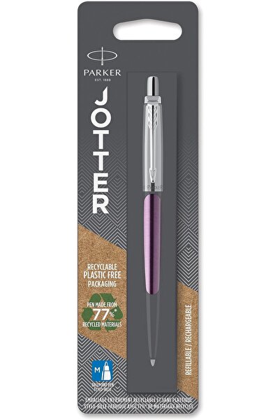 Parker قلم حبر جاف من جوتر مصنوع من الفولاذ المقاوم للصدأ، عبوة نفطة