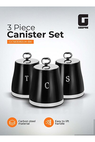 Generic 3 Piece Canister Set- GCS63082UK-BK/ Retrovive Collection, 1.4 liters...