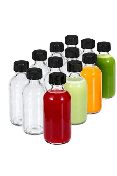 Generic 12-Pack 2 oz (60ml) Small Glass Boston Round Bottles with Lids - Leak...
