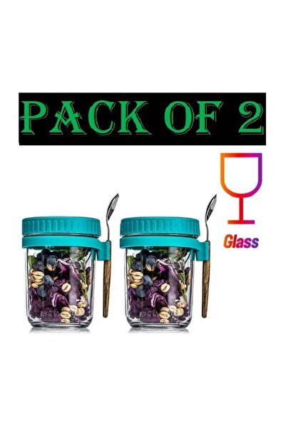 Generic MunKan 2-Pack Glass Storage Jars with Airtight Lids & Spoon | Overnig...
