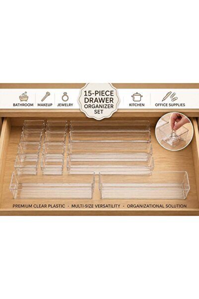 Generic Dunekart 15-Piece Drawer Organizer Set, Plastic Storage Trays in 4 Si...