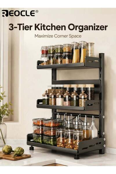 Generic 3-Tier Steel Spice Rack for Kitchen Countertop Versatile Layered Orga...