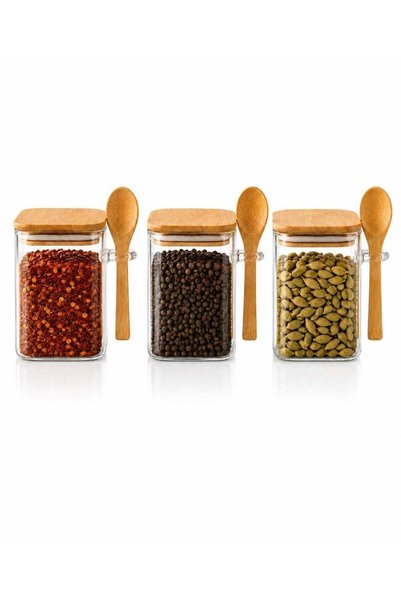 Generic Bisbell 3PCS Glass Storage Canisters with Airtight Bamboo Lids & Wood...