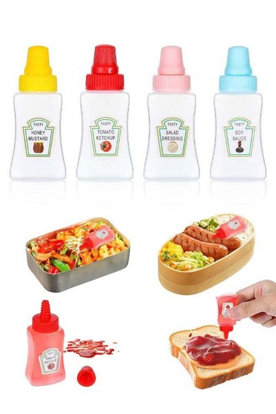 Generic 4PCs Mini Ketchup Bottles, Sauce Bottle Squeeze with Sturdy Screw Cap...