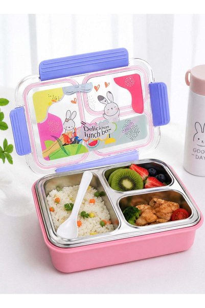 Generic Cute Kids Bento Lunch Box – 3 Compartment Stainless Steel Lunch Conta...
