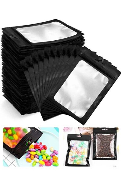 Generic 100PCS Black Resealable Mylar Bags With Clear Window Food Storage Pac...