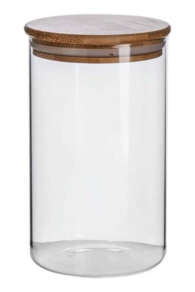 Generic Vague Borosilicate Glass Jar With Bamboo Lid, 1 Litre Capacity