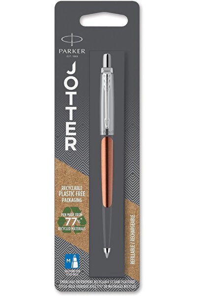 Parker قلم حبر جاف من جوتر مصنوع من الفولاذ المقاوم للصدأ، عبوة نفطة