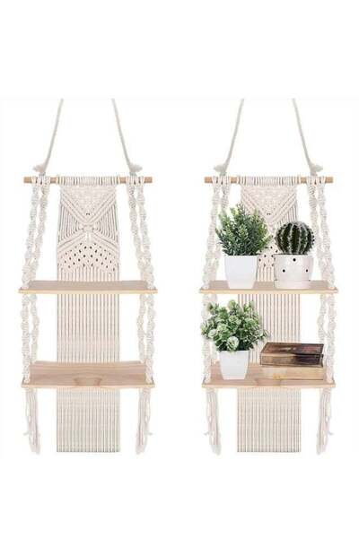 Generic 1 Pack Macrame Wall Hanging Shelf 2 Tier Handmade Boho Hanging Wall S...