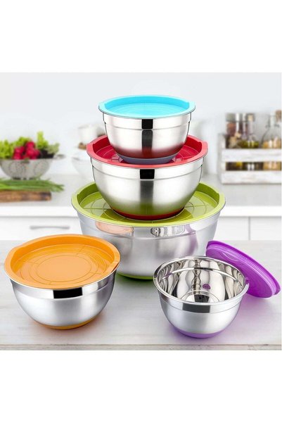 Generic 5-Piece Stainless Steel Colorful Mixing Bowls with Rubber Bottom, Set...