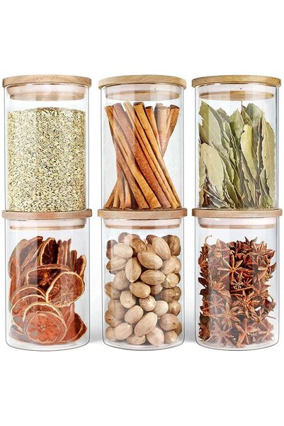 Generic Glass Storage Jar with Bamboo Lids,Glass Airtight Canisters sets,Spic...