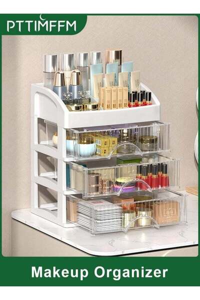 Generic 3-Layer Makeup Organizer with Transparent Drawers, Large-Capacity Van...