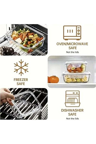 Generic Houzi 2 Pcs Borosilicate Glass Food Storage Containers, 500ml Square ...