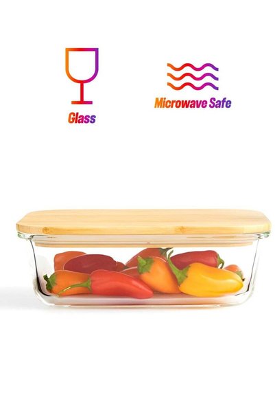 Generic Clear Borosilicate Glass Food Storage Container With Wooden Lid And S...