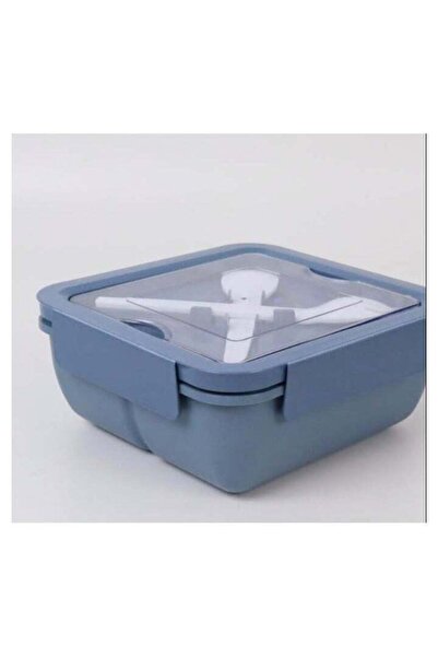 Generic AKDC Wheat Straw Eco Square Lunch Box 1000ml with Cutlery, Blue