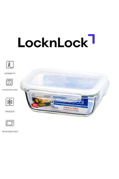 Generic LocknLock Oven Glass Rectangular Food Container 730ml Airtight with 4...