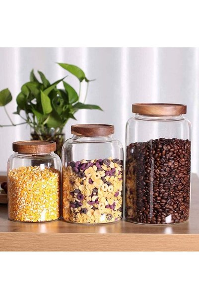 Generic Large Glass Jar with Airtight Lid Set of 3 glass canister set, Glass ...